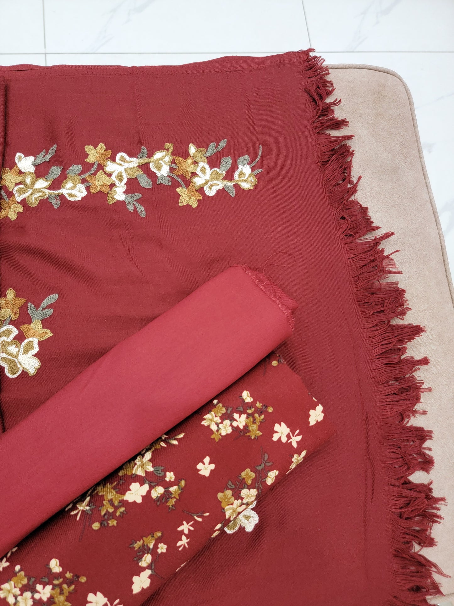 Marina Unstitched 3pc Suit - Embroidered Shawl