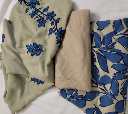 Marina Unstitched 3pc Suit - Embroidered Shawl